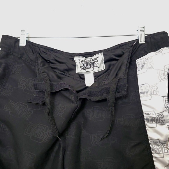 MMA Elite Fight Shorts Mens L Wrestle Board Swim Trunk Black All Over Logo Print - Picture 6 of 9
